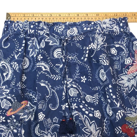 Johnny Was Workshop Linen Embroidered Paperbag Shorts XS Blue Walking Boho W8072 - Picture 3 of 11